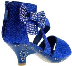 Ponce 10 Little Girl's Glitter Rhinestone Bow Heeled Dress Sandals -Bamboo Store ponceblue 3