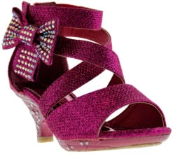 Ponce 10 Little Girl's Glitter Rhinestone Bow Heeled Dress Sandals -Bamboo Store poncefuschia 1