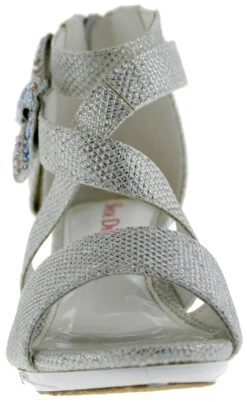 Ponce 10 Little Girl's Glitter Rhinestone Bow Heeled Dress Sandals -Bamboo Store poncewhite 6
