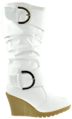 Pure 65 Women's Buckled Mid Calf Slouch Wedge Boots -Bamboo Store pure 65 white 2 cd9f7249 43f1 4d91 b47f a560b30d3569