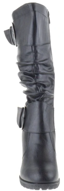 Pure 65 Women's Buckled Mid Calf Slouch Wedge Boots -Bamboo Store pure65blk4