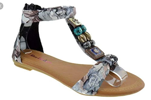 Triba-1 Women's Floral Beaded Flat Sandals 3 Triba-1 Women's Floral Beaded Flat Sandals