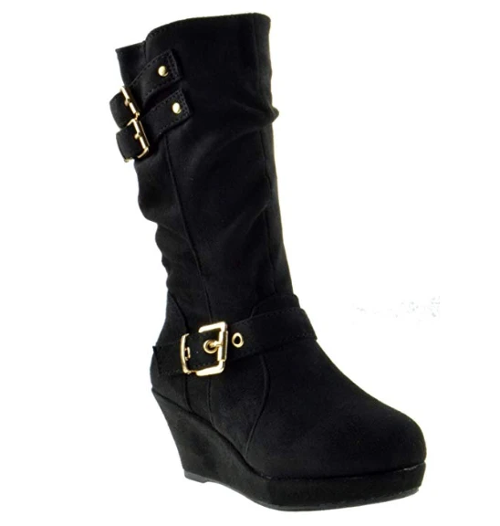 Maden 4K Girls Triple Buckle Accent Slouchy Wedge Boot 3 Maden 4K Girls Triple Buckle Accent Slouchy Wedge Boot