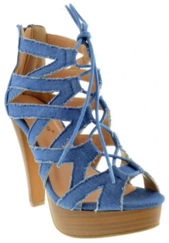 Table 8 Womens Peep Toe High Heel Caged Lace Up Strappy Sandals9 -Bamboo Store table 8 denim 1