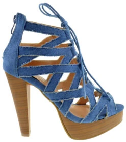 Table 8 Womens Peep Toe High Heel Caged Lace Up Strappy Sandals9 -Bamboo Store table 8 denim 2