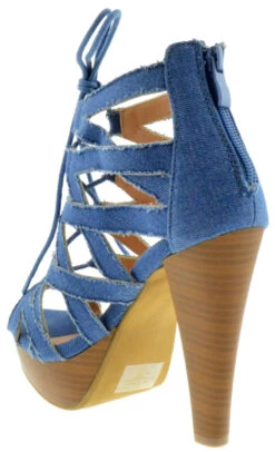 Table 8 Womens Peep Toe High Heel Caged Lace Up Strappy Sandals9 -Bamboo Store table 8 denim 3