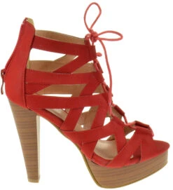 Table 8 Womens Peep Toe High Heel Caged Lace Up Strappy Sandals9 -Bamboo Store table8red2
