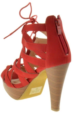 Table 8 Womens Peep Toe High Heel Caged Lace Up Strappy Sandals9 -Bamboo Store table8red3