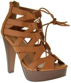 Table 8 Womens Peep Toe High Heel Caged Lace Up Strappy Sandals9