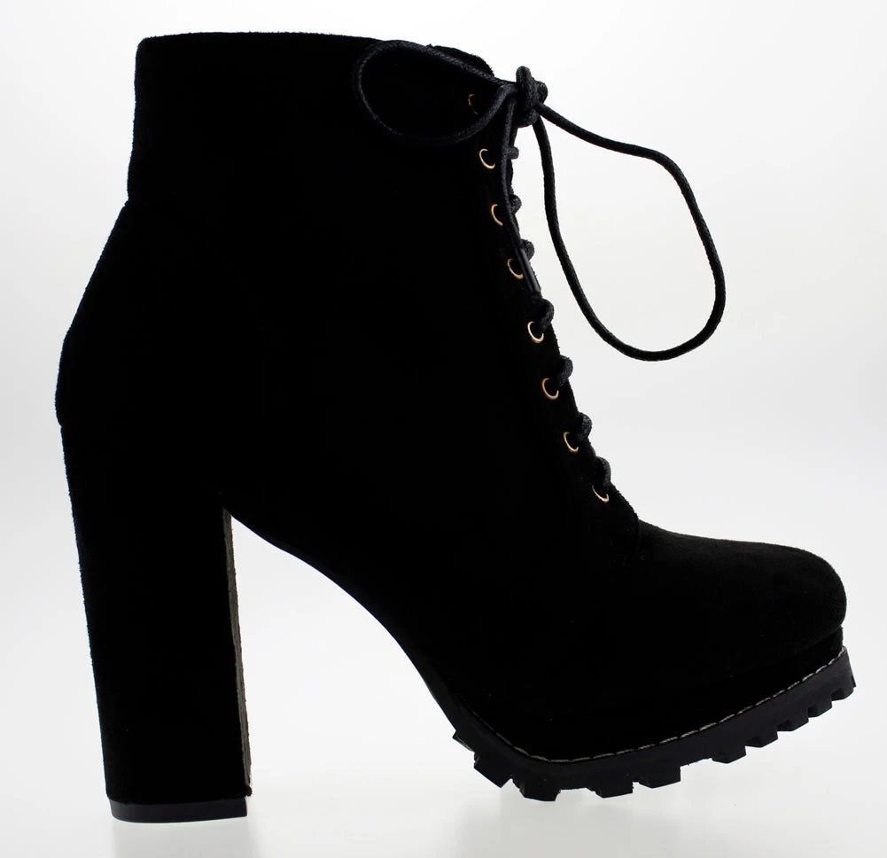 Teca 1 Womens Chunky Heel Lace Up Almond Toe Ankle Booties 4 Teca 1 Womens Chunky Heel Lace Up Almond Toe Ankle Booties - Image 2