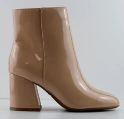 Bamboo Tux 03 Women's Round Toe Block Heeled Ankle Booties -Bamboo Store tux03nudepat3