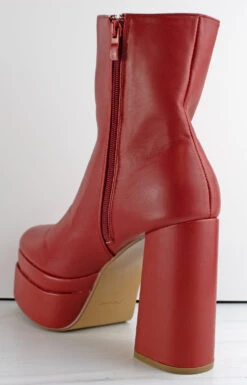 Forever Twice 03 Women's High Platform Chunky High Heeled Booties -Bamboo Store twice03red