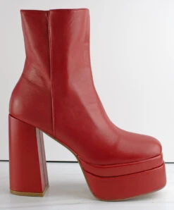 Forever Twice 03 Women's High Platform Chunky High Heeled Booties -Bamboo Store twice03red3
