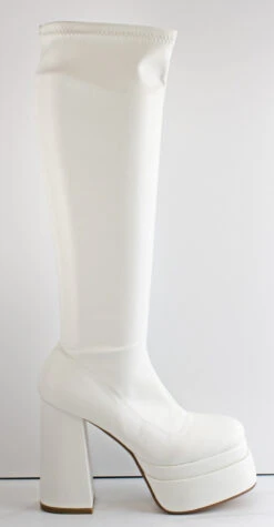 Forever Twice 18Women's High Platform Chunky High Heeled Boots -Bamboo Store twice18white3